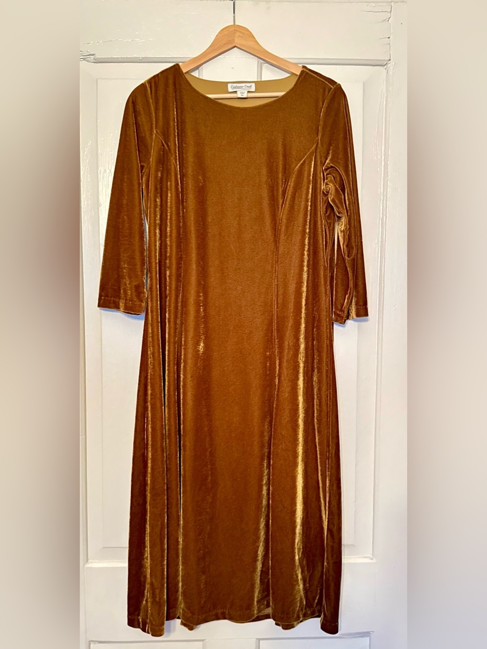 90’s Bronze Velvet Long Sleeve Midi Swing Dress